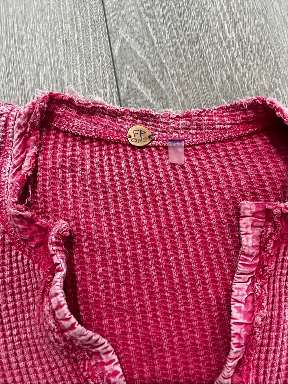 Free People Pink Colt Waffle Knit Henley Top - Picture 3 of 8